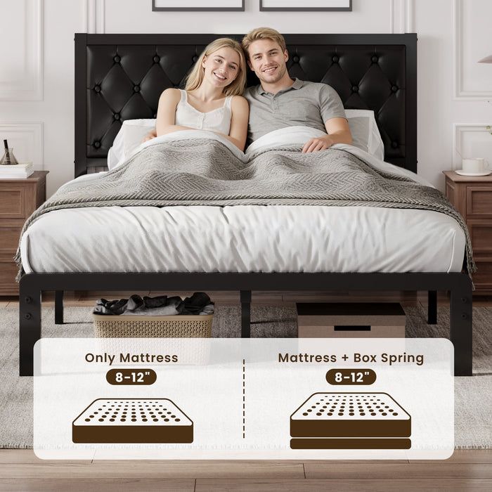Lifezone Bed Frame with Upholstered Headboard, Queen, Metal Support, N