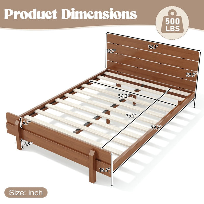 HICOMILA Full Size Solid Bamboo Platform Bed with Headboard, Upgraded