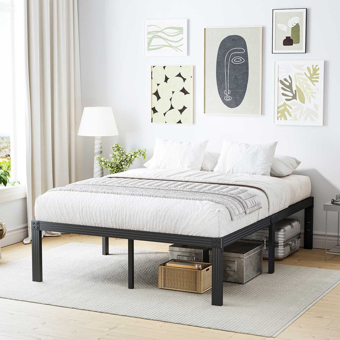 QFTIME 14" Queen Metal Bed Frame with Steel Slats, Heavy Duty Mattress