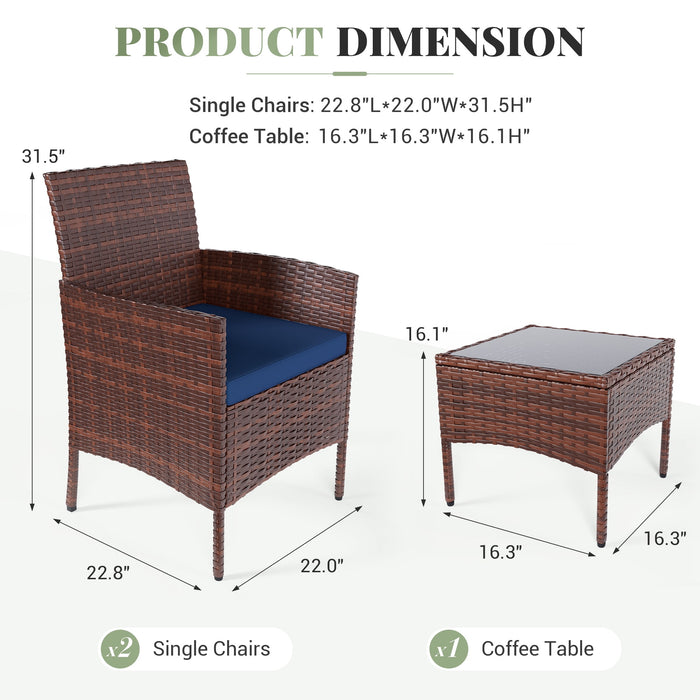 ELPOSUN 3 Piece Outdoor Patio Furniture Set Bistro Set with Coffee Tab