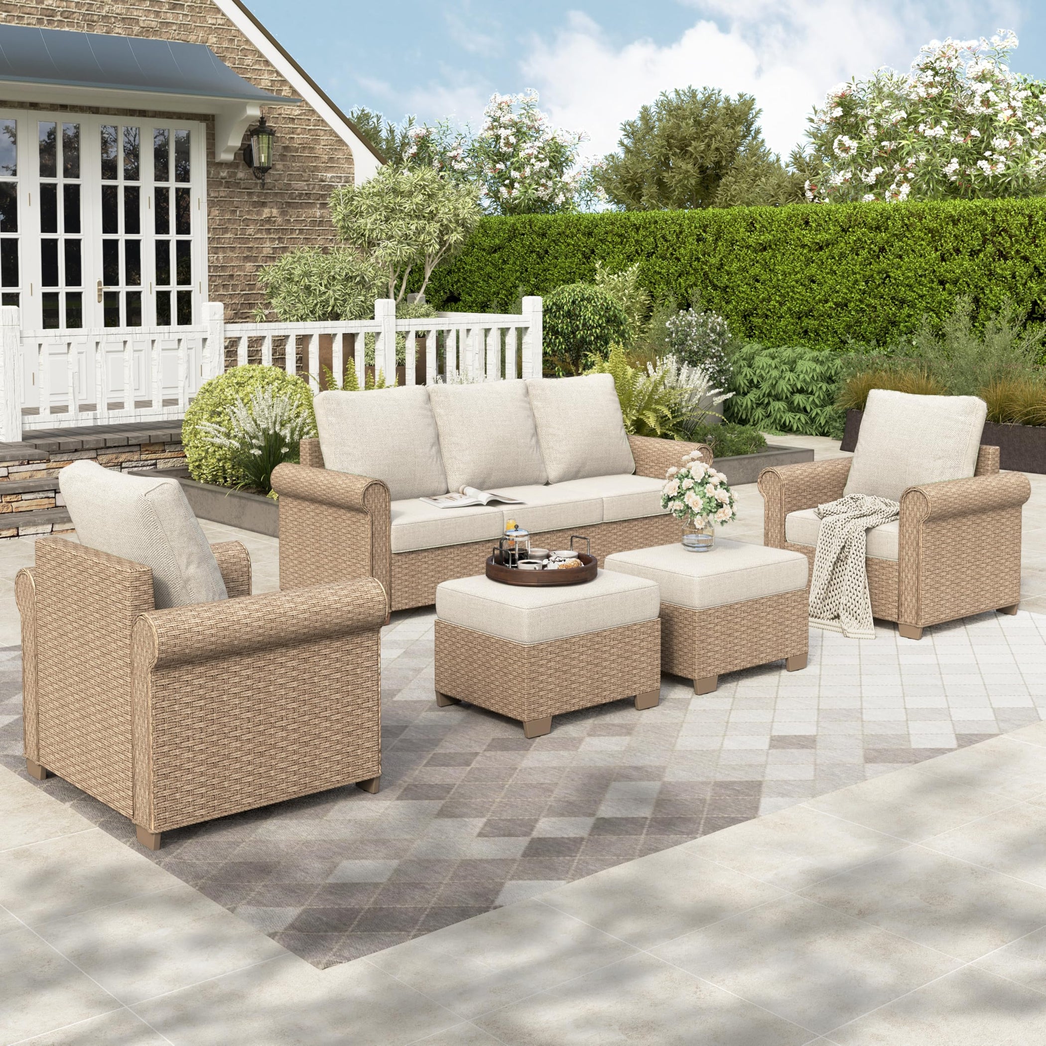 HERA'S HOUSE 5-Piece Patio Furniture Set, All Weather 7 Seats Outdoor