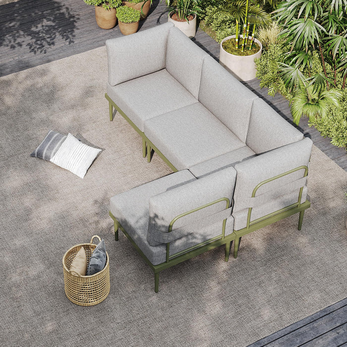 Sundale Outdoor 4 Pieces Metal Patio Furniture Set, Outdoor Sectional Sofa w/6 Inch Olefin Cushion, Modern Outdoor Conversation Sets