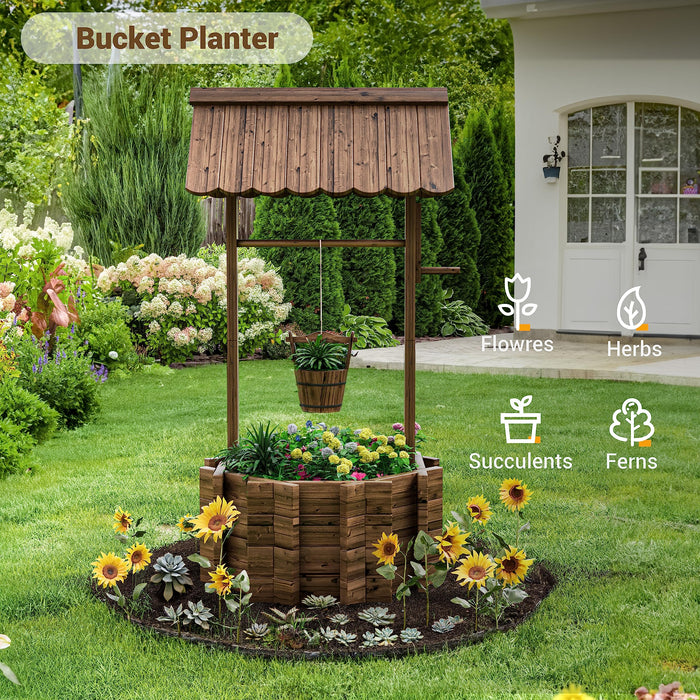 UDPATIO Wishing Wells for Outside, Wooden Wishing Well Planter for Yard, Upgrade Wishing Well with 4 Reinforced Rod & Hanging Bucket for Garden Patio Lawn Backyard Home Decor