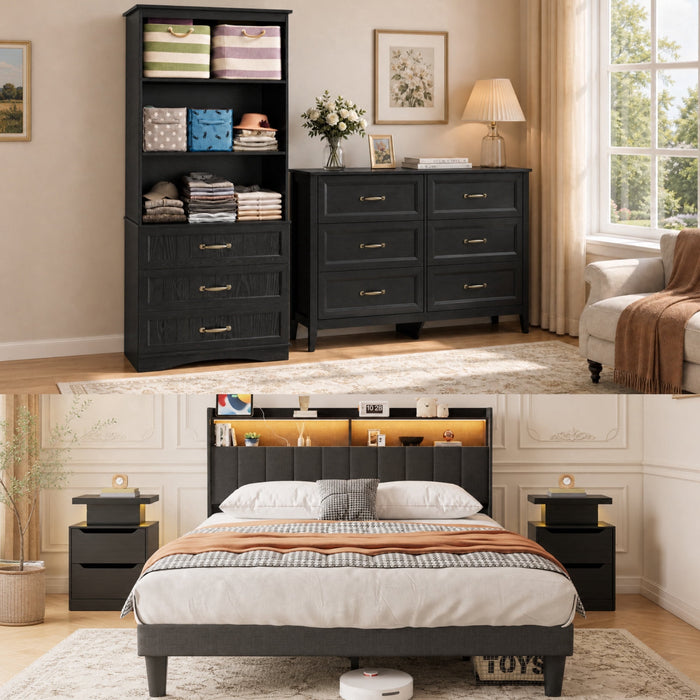 Bedroom Furniture Sets, Asofer 2 Nightstands, 5-Drawer Dressers & 7-Dr