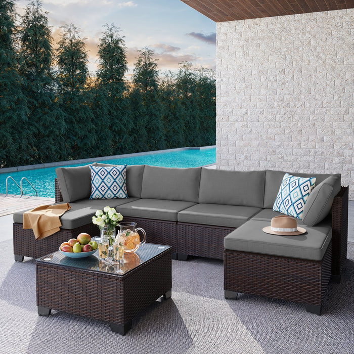 6 Piece Outdoor Patio Furniture Set, Asofer Rattan Wicker Outdoor Conv