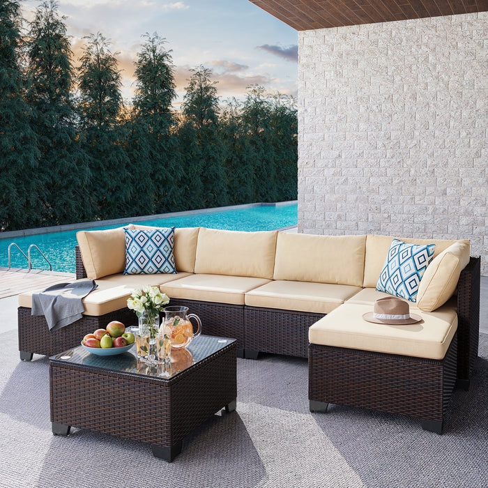 6 Piece Outdoor Patio Furniture Set, Asofer Rattan Wicker Outdoor Conv