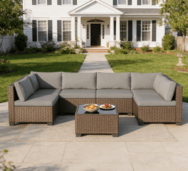 6 Piece Outdoor Patio Furniture Set, Asofer Rattan Wicker Outdoor Conv