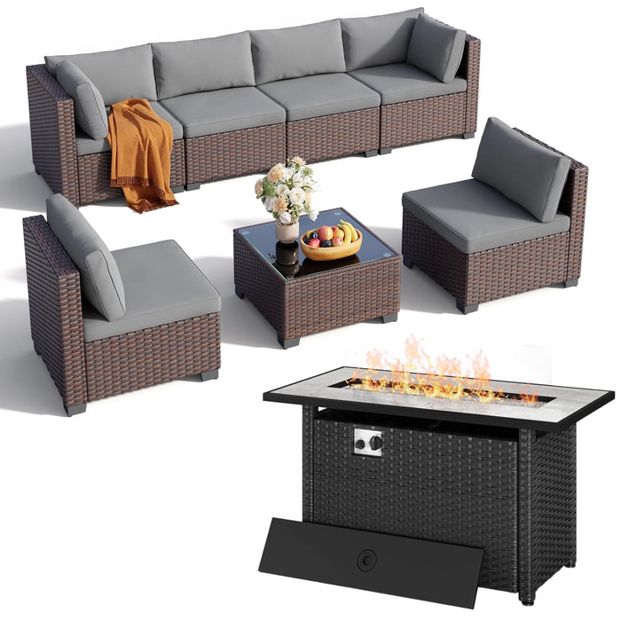 6 Piece Outdoor Patio Furniture Set, Asofer Rattan Wicker Outdoor Conv