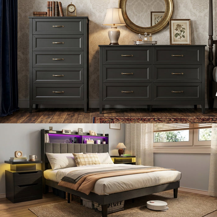Bedroom Furniture Sets, Asofer 2 Nightstands, 5-Drawer Dressers & 7-Dr