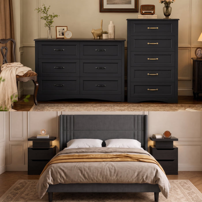 Bedroom Furniture Sets, Asofer 2 Nightstands, 5-Drawer Dressers & 7-Dr
