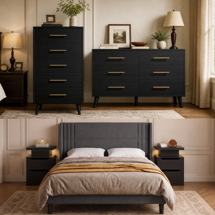 Bedroom Furniture Sets, Asofer 2 Nightstands, 5-Drawer Dressers & 7-Dr