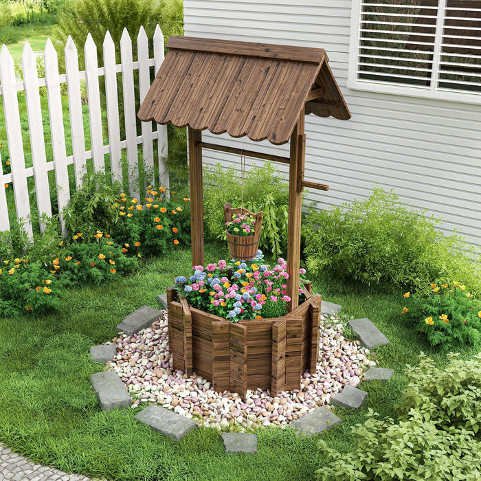 UDPATIO Wishing Wells for Outside, Wooden Wishing Well Planter for Yard, Upgrade Wishing Well with 4 Reinforced Rod & Hanging Bucket for Garden Patio Lawn Backyard Home Decor