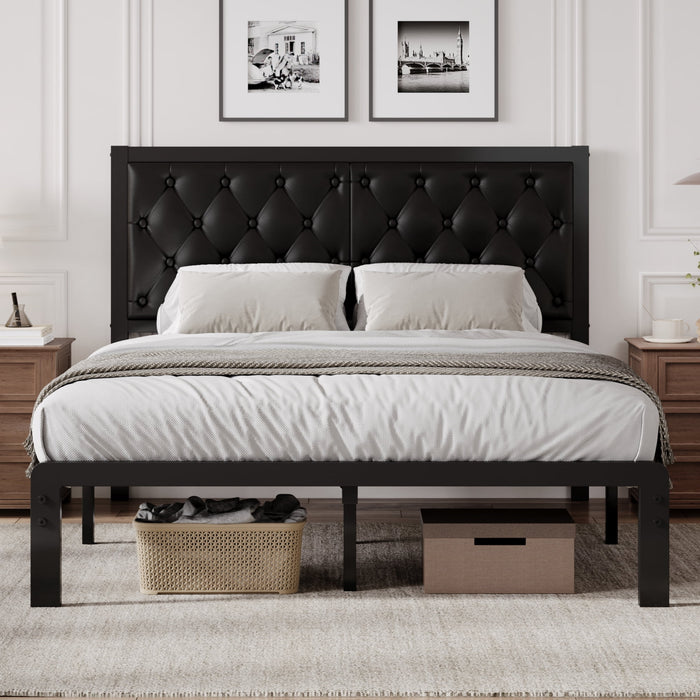 Lifezone Bed Frame with Upholstered Headboard, Queen, Metal Support, N