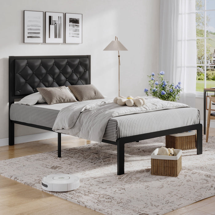 Lifezone Bed Frame with Upholstered Headboard, Queen, Metal Support, N