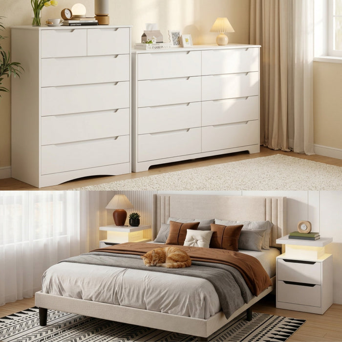 Bedroom Furniture Sets, Asofer 2 Nightstands, 5-Drawer Dressers & 7-Dr