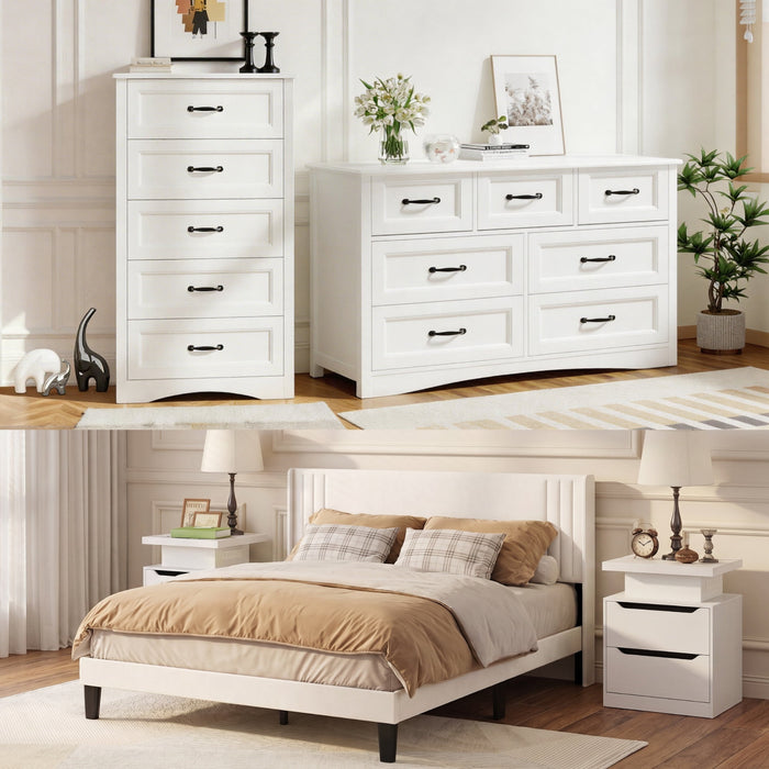 Bedroom Furniture Sets, Asofer 2 Nightstands, 5-Drawer Dressers & 7-Dr