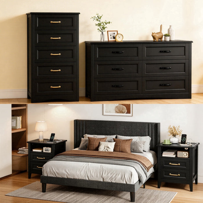 Bedroom Furniture Sets, Asofer 2 Nightstands, 5-Drawer Dressers & 7-Dr
