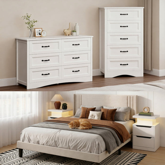 Bedroom Furniture Sets, Asofer 2 Nightstands, 5-Drawer Dressers & 7-Dr