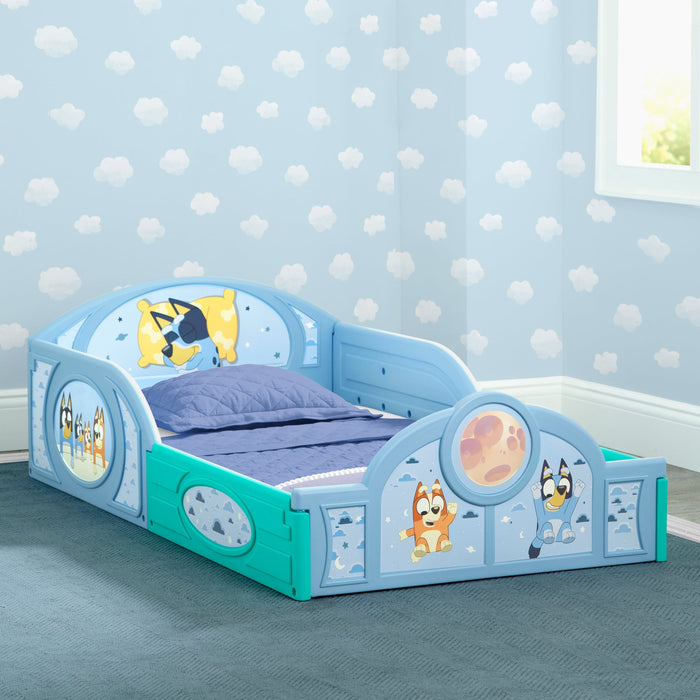 Bluey Sleep and Play Toddler Bed with Built-In Guardrails by Delta Chi