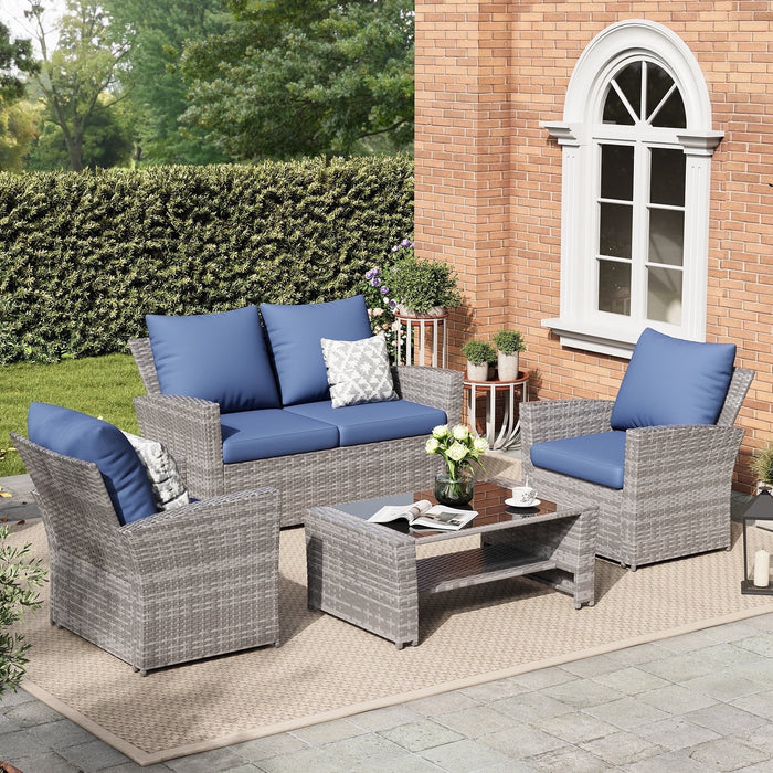 ELPOSUN Wicker Patio Furniture Set, 4 Piece Outdoor Sectional Conversa