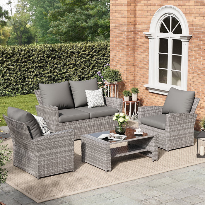 ELPOSUN Wicker Patio Furniture Set, 4 Piece Outdoor Sectional Conversa