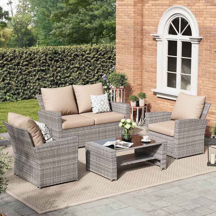 ELPOSUN Wicker Patio Furniture Set, 4 Piece Outdoor Sectional Conversa