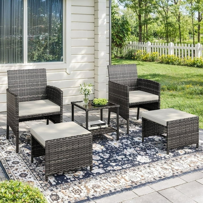 ELPOSUN 5 Piece Patio Furniture Set, Outdoor PE Wicker Chairs for Two