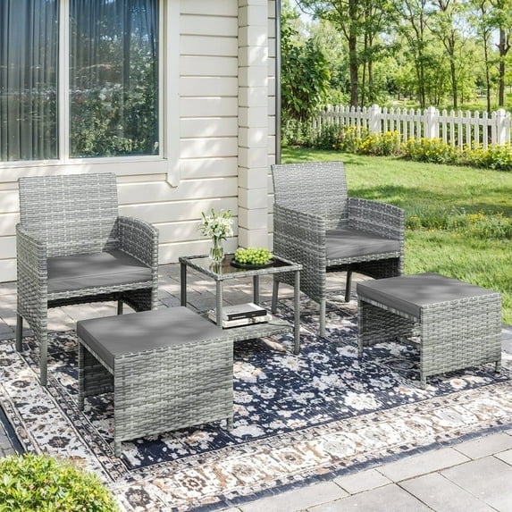 ELPOSUN 5 Piece Patio Furniture Set, Outdoor PE Wicker Chairs for Two