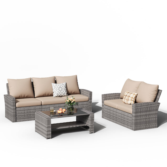 ELPOSUN Wicker Patio Furniture Set, 4 Piece Outdoor Sectional Conversa