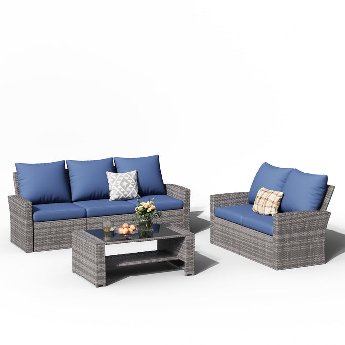 ELPOSUN Wicker Patio Furniture Set, 4 Piece Outdoor Sectional Conversa