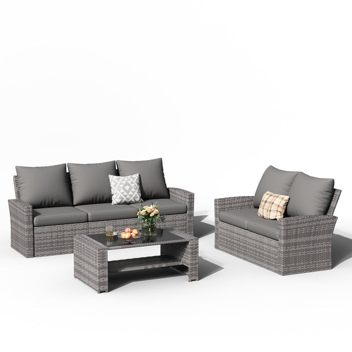 ELPOSUN Wicker Patio Furniture Set, 4 Piece Outdoor Sectional Conversa