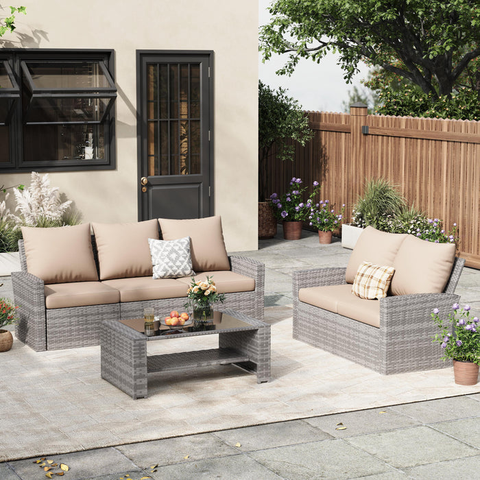 ELPOSUN Wicker Patio Furniture Set, 4 Piece Outdoor Sectional Conversa