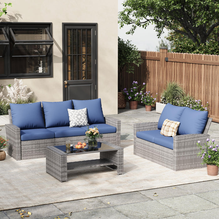 ELPOSUN Wicker Patio Furniture Set, 4 Piece Outdoor Sectional Conversa