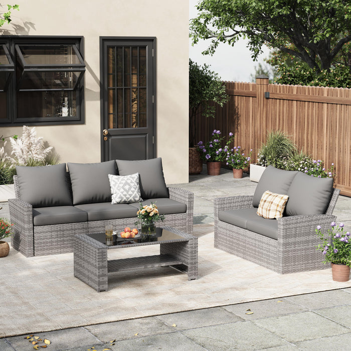ELPOSUN Wicker Patio Furniture Set, 4 Piece Outdoor Sectional Conversa