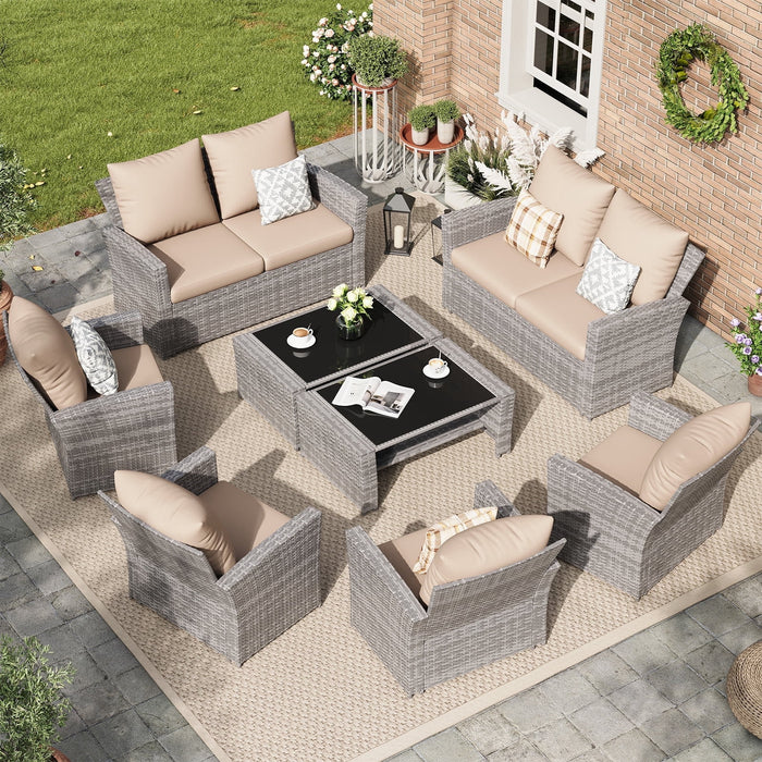 ELPOSUN Wicker Patio Furniture Set, 4 Piece Outdoor Sectional Conversa