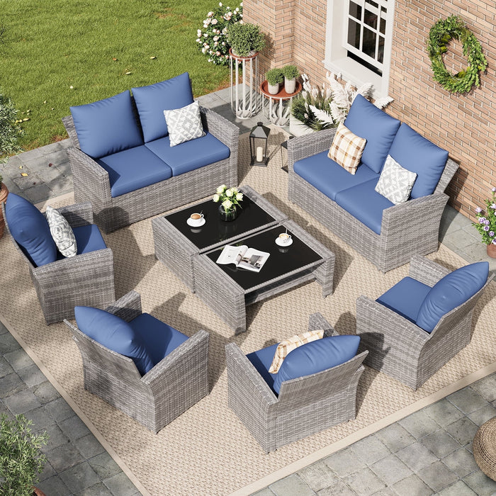 ELPOSUN Wicker Patio Furniture Set, 4 Piece Outdoor Sectional Conversa