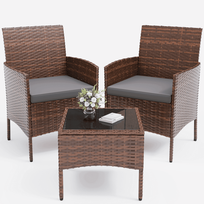 ELPOSUN 3 Piece Outdoor Patio Furniture Set Bistro Set with Coffee Tab