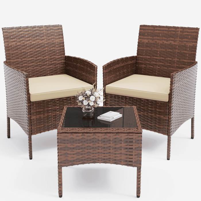 ELPOSUN 3 Piece Outdoor Patio Furniture Set Bistro Set with Coffee Tab
