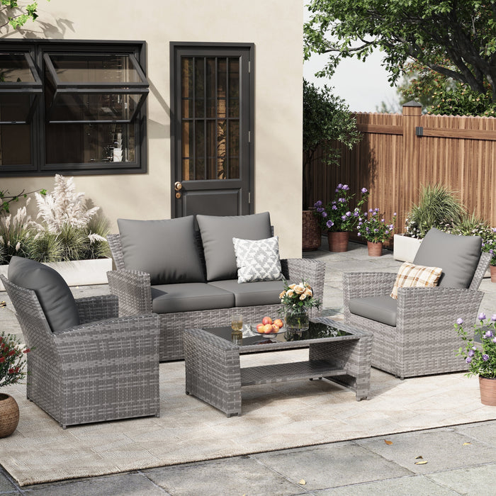 ELPOSUN Wicker Patio Furniture Set, 4 Piece Outdoor Sectional Conversa