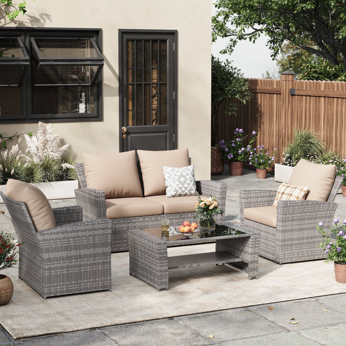 ELPOSUN Wicker Patio Furniture Set, 4 Piece Outdoor Sectional Conversa