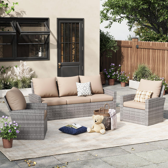 ELPOSUN Wicker Patio Furniture Set, 4 Piece Outdoor Sectional Conversa