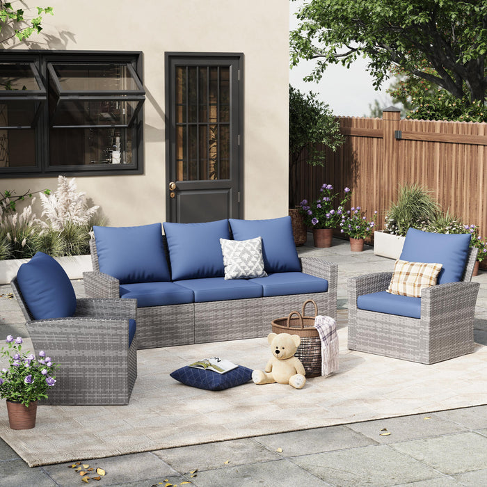 ELPOSUN Wicker Patio Furniture Set, 4 Piece Outdoor Sectional Conversa