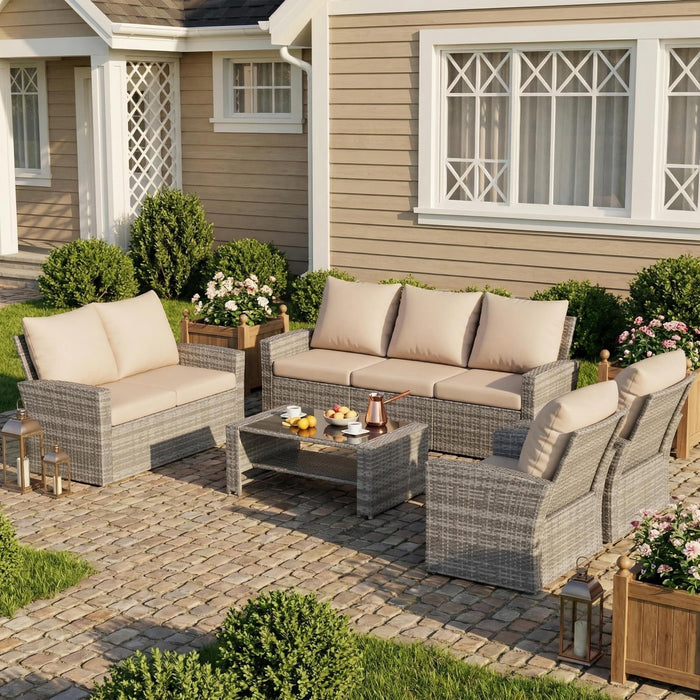 ELPOSUN Wicker Patio Furniture Set, 4 Piece Outdoor Sectional Conversa
