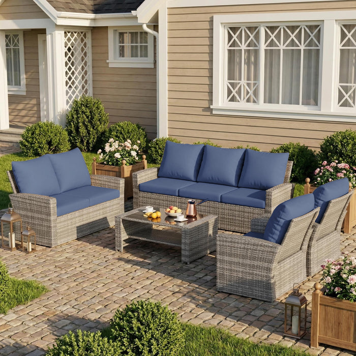 ELPOSUN Wicker Patio Furniture Set, 4 Piece Outdoor Sectional Conversa