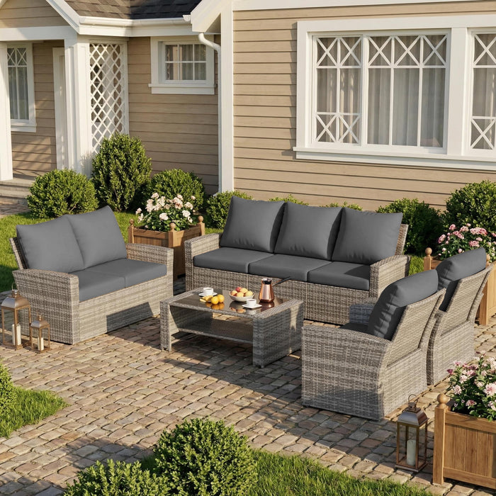 ELPOSUN Wicker Patio Furniture Set, 4 Piece Outdoor Sectional Conversa