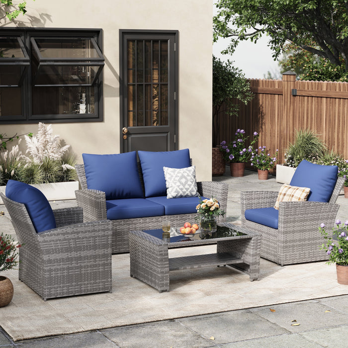 ELPOSUN Wicker Patio Furniture Set, 4 Piece Outdoor Sectional Conversa