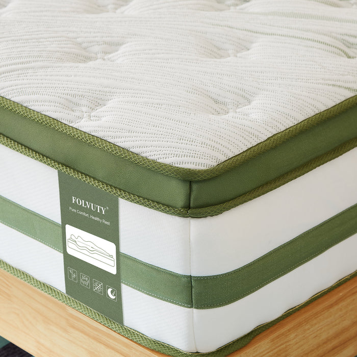 FOLVUTY Queen Mattress 14 inch Gel Memory Foam Hybrid Mattress and Poc