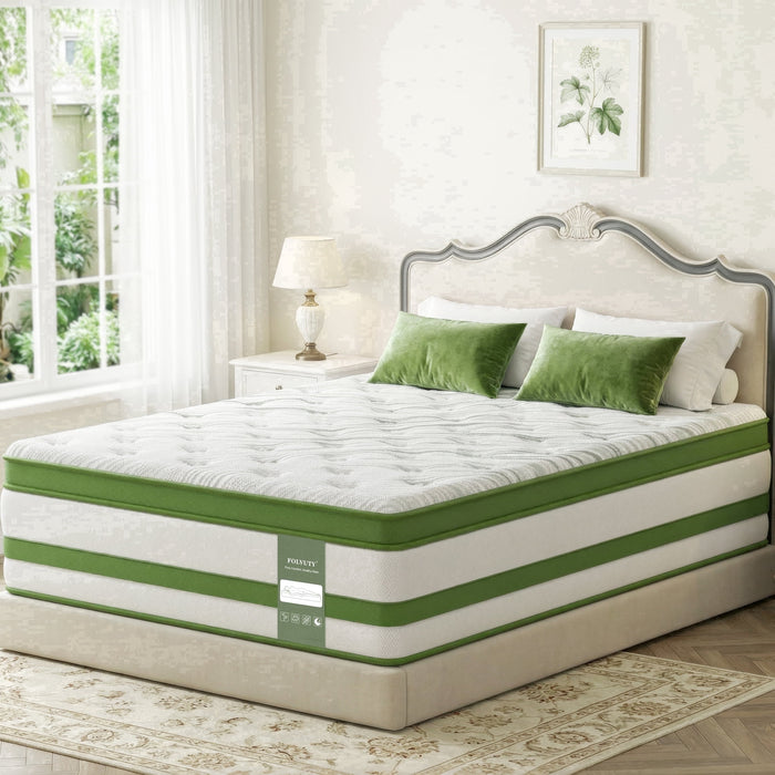 FOLVUTY Queen Mattress 14 inch Gel Memory Foam Hybrid Mattress and Poc
