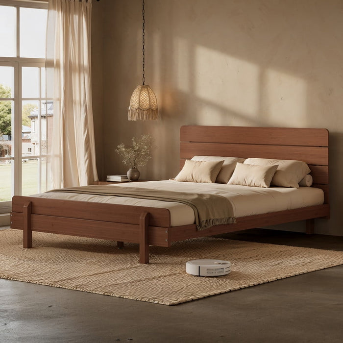 HICOMILA Full Size Solid Bamboo Platform Bed with Headboard, Upgraded