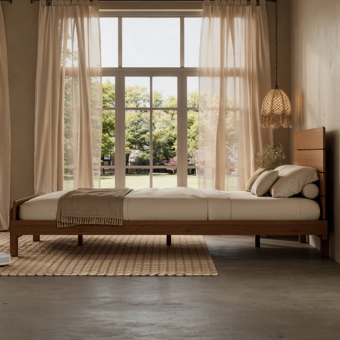 HICOMILA Full Size Solid Bamboo Platform Bed with Headboard, Upgraded